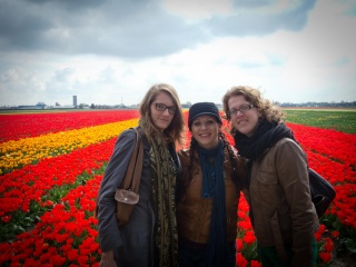 Girls and tulips.